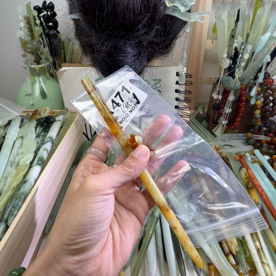 蛇纹石玉发饰合金红*