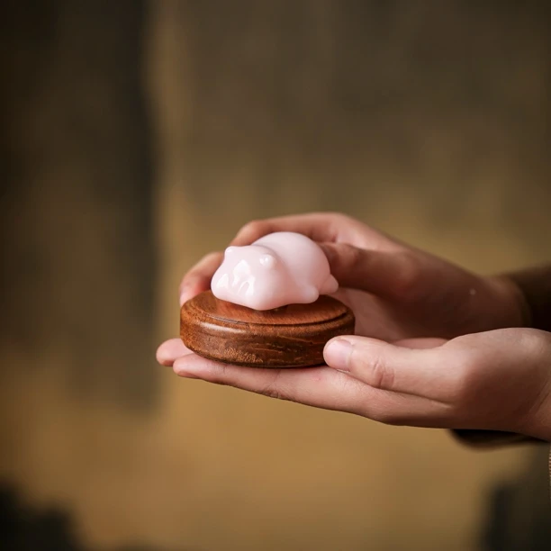 汤大壮【躺平趴趴猪】粉色璞玉转转乐茶宠摆件茶周边