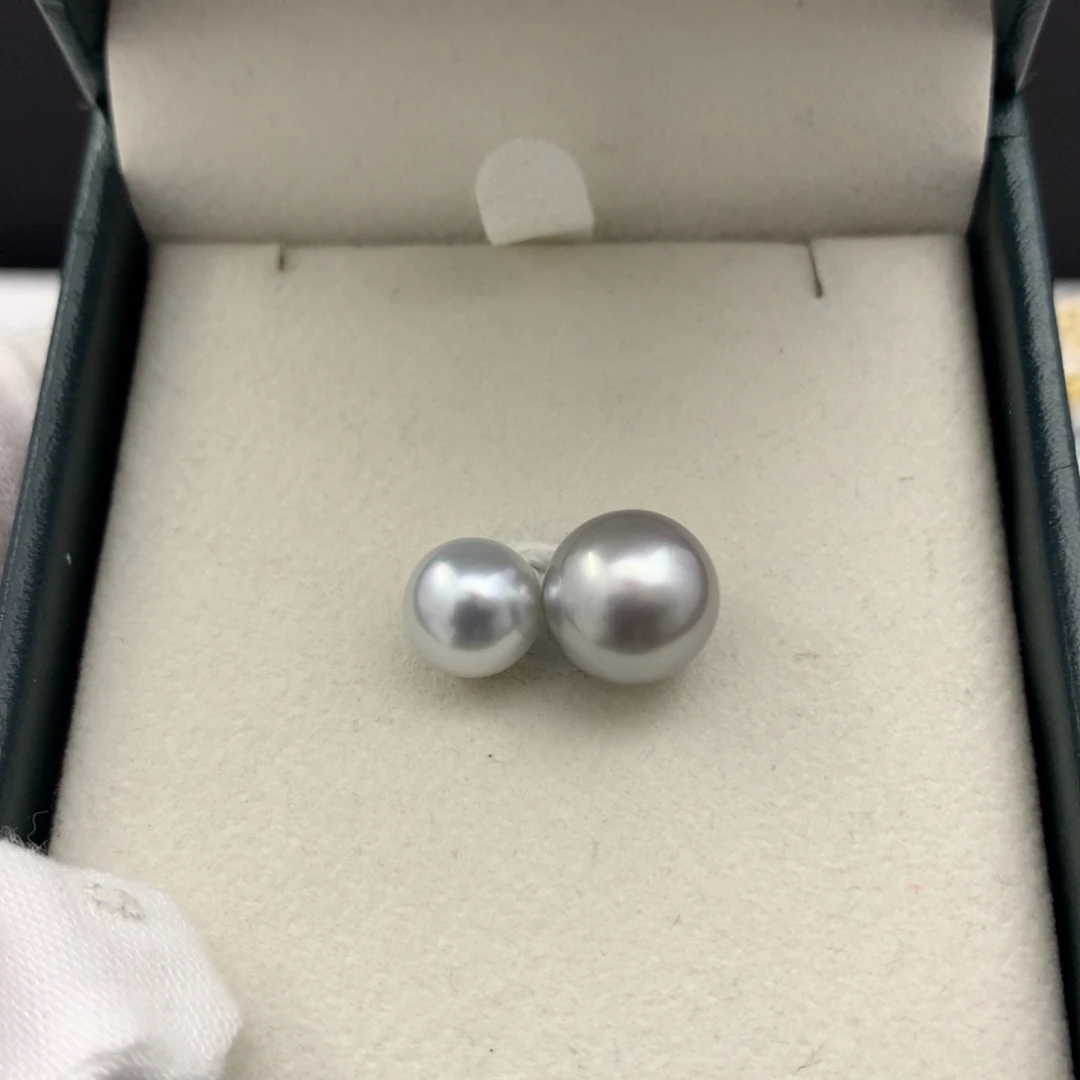 海水珍珠裸珠双珠铂金灰9-11mm