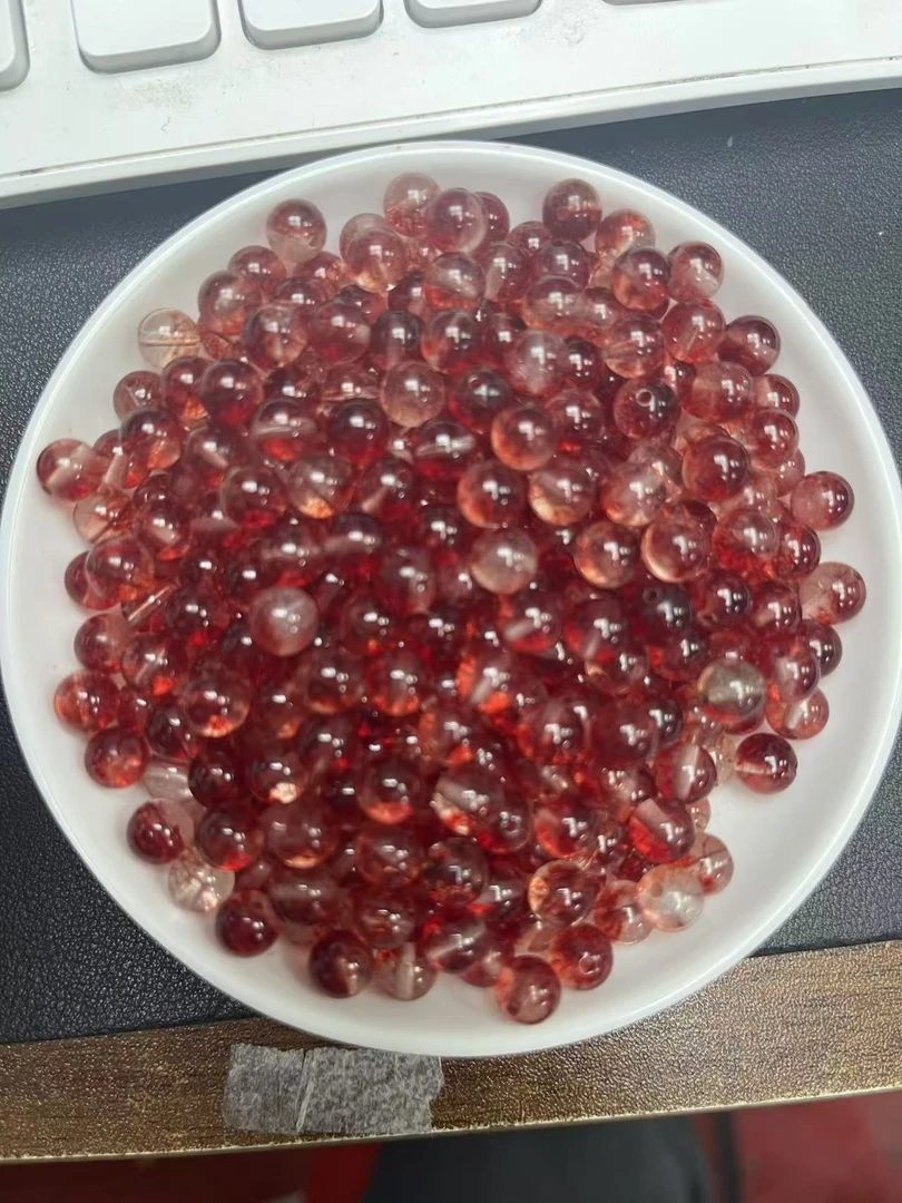 天然珠宝玉石 散珠半盘红幽灵水晶Y1548  10mm  25颗（赠弹力绳）