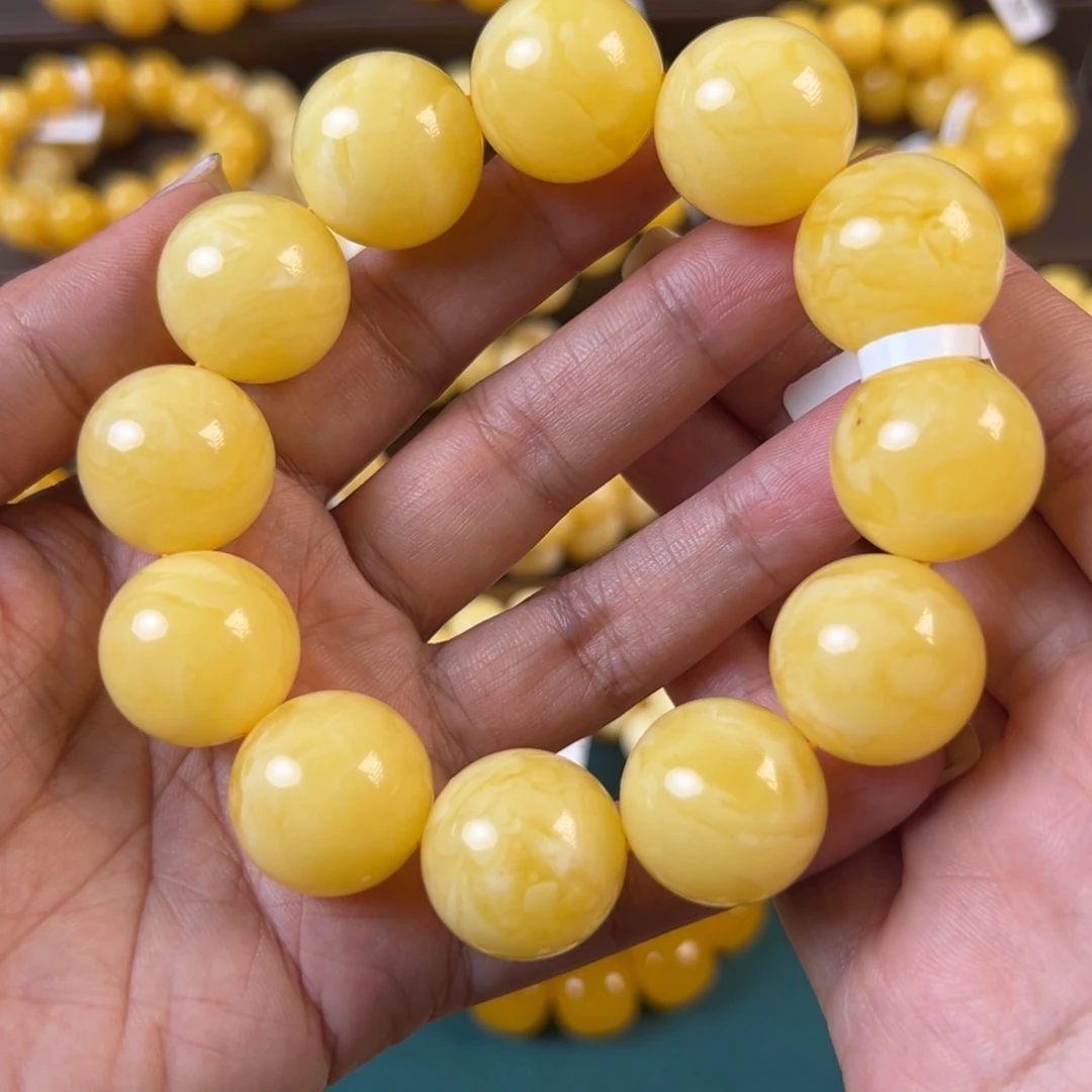 琥珀未镶嵌手串55.10g焦皮同料圆珠手串20mmHL