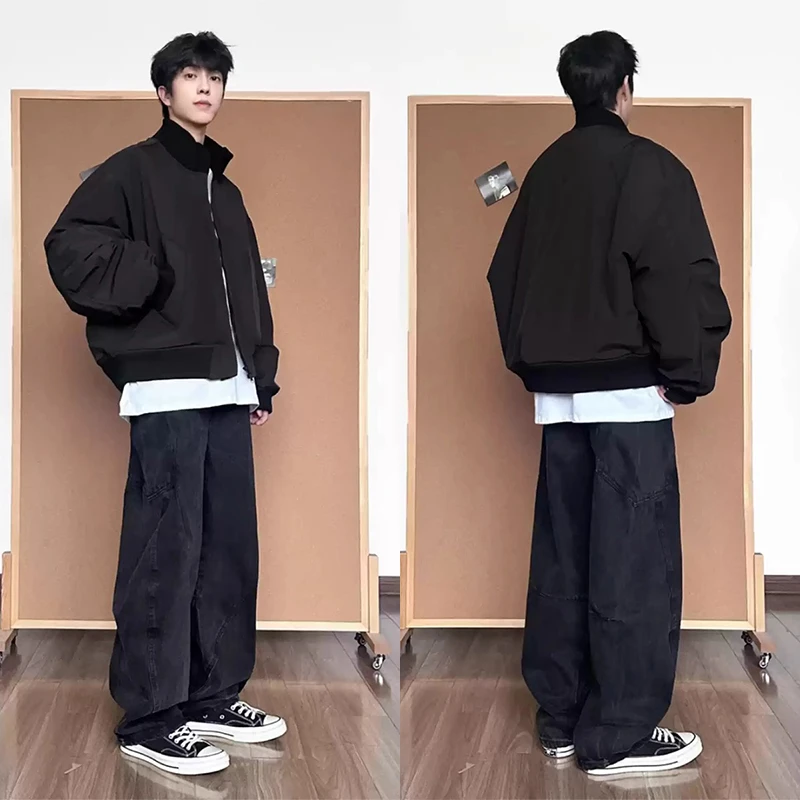 黑色cleanfit飞行员夹克棉服男秋冬美式加厚外套宽松廓形短款棉衣