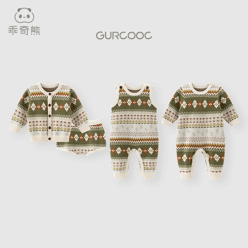 【断码福利】婴幼儿纯棉针织连体衣秋冬毛线衣保暖宝宝哈衣爬服居家