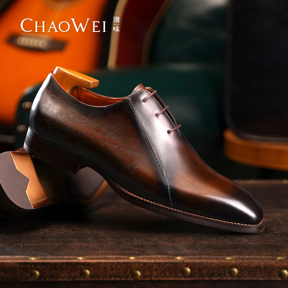 潮味手工高档商务正装男鞋方头系带皮鞋真皮牛津鞋新郎婚鞋B205