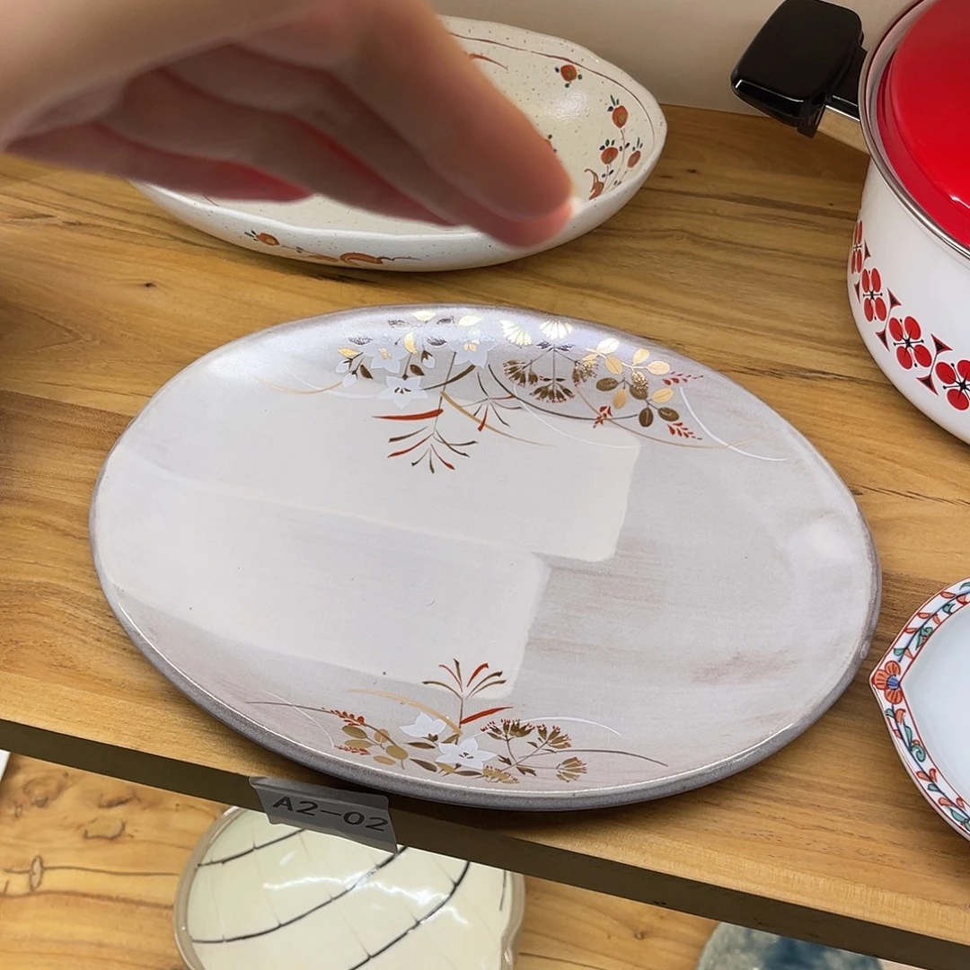 瓷片橘吉粉引大号椭圆盘26