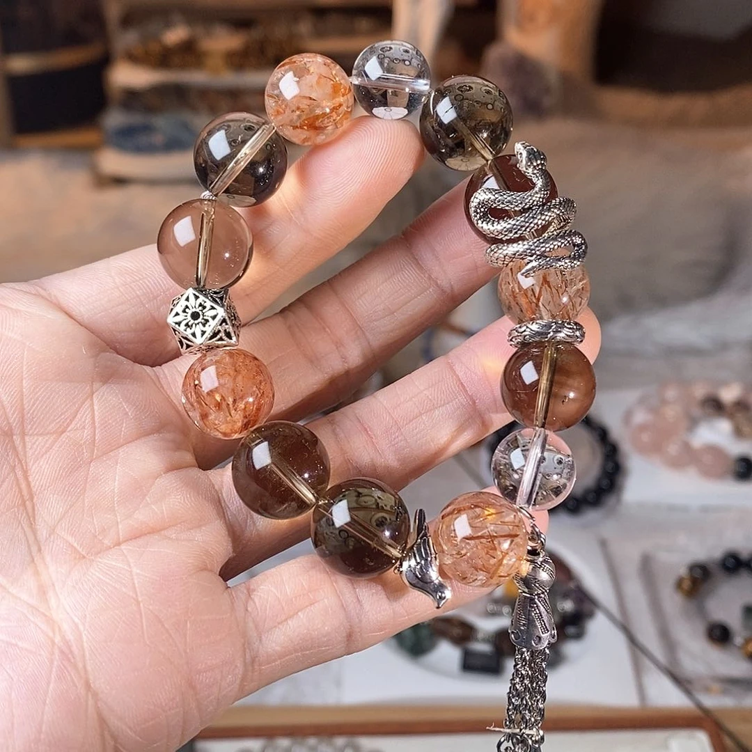 水晶手链未镶嵌14黑金超茶晶