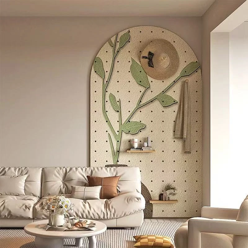 洞洞板奶油风绿植入户玄关背景装饰正对门简约现代收纳整理置物架