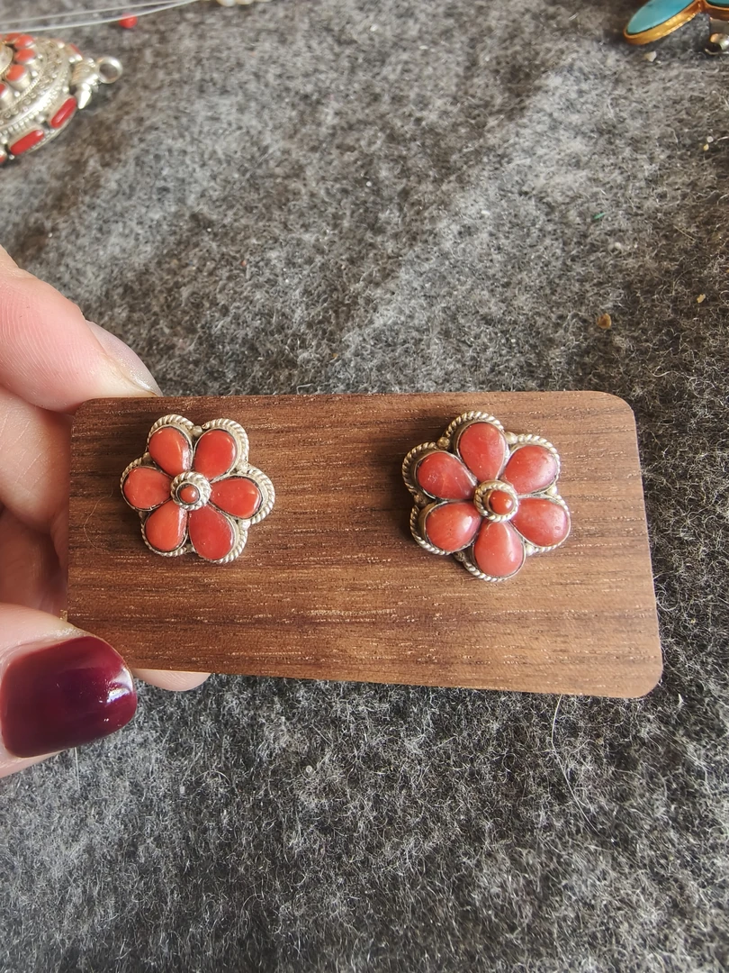 925银亚克力耳饰 尼泊尔花朵耳钉