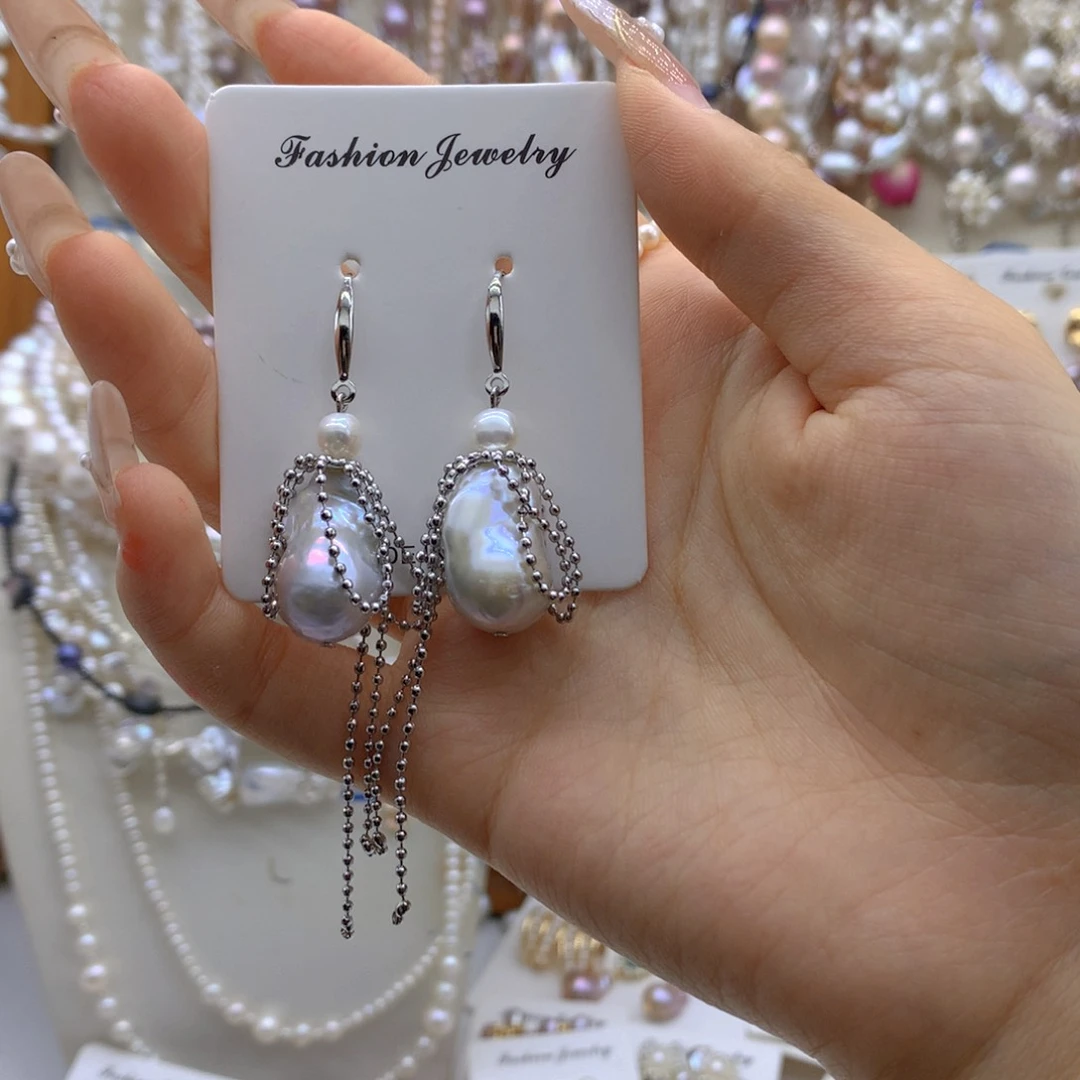 合金淡水珍珠耳饰