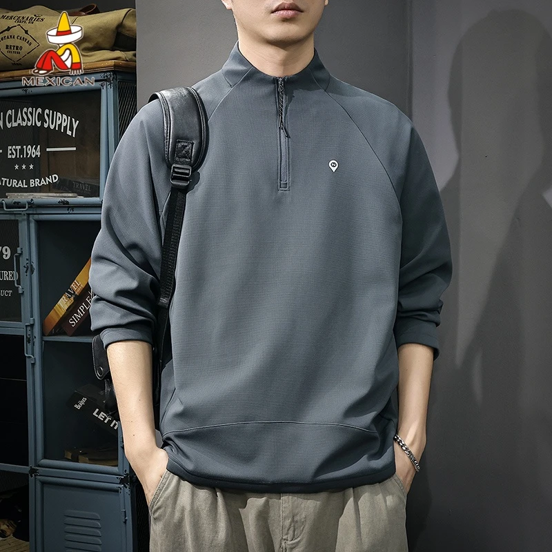 Mexican/稻草人美式半拉链长袖卫衣男款春季户外登山徒步休闲上衣