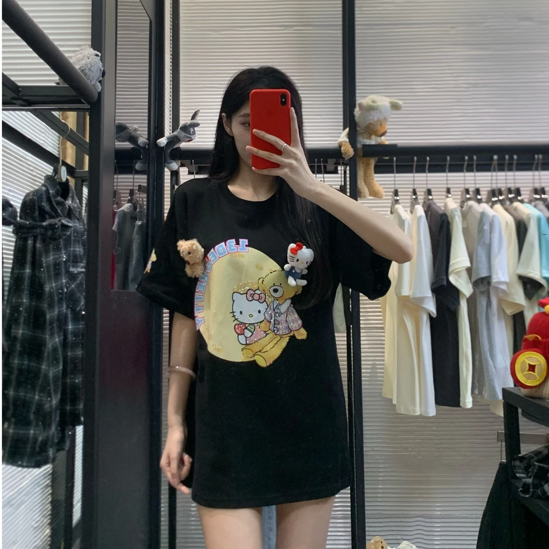 【月亮之上】ins设计师款夏季减龄显瘦重磅宽松短袖T恤休闲（025）