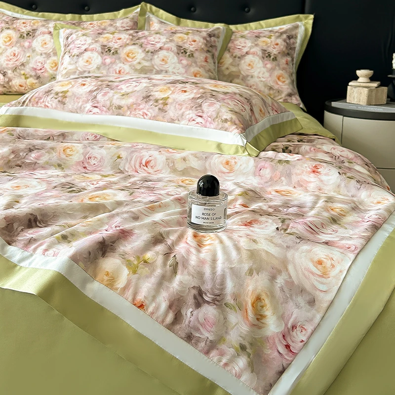 轻奢夏季凉感莱赛冰丝夏凉被四件套数码印花空调被轻薄丝滑一体被