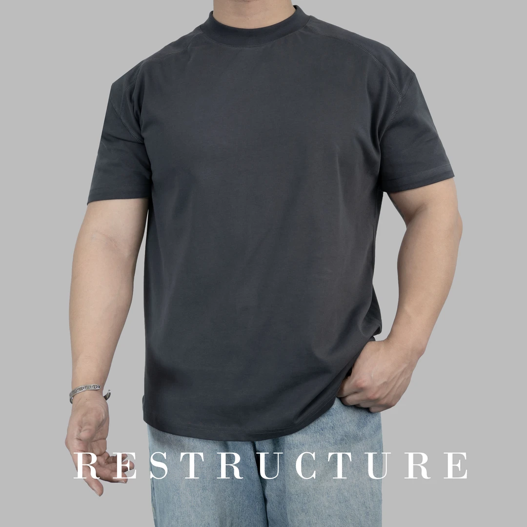 【纯棉重磅爆袖】305克显壮 3D插肩袖收袖口 爆袖纯棉修身圆领短袖