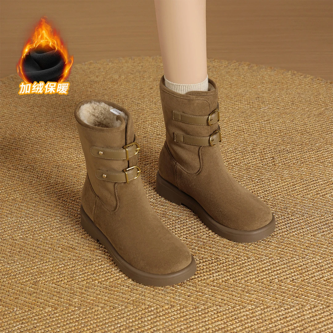 华耐雪地靴女款2025冬季新款加绒保暖短靴小个子显瘦西部时装棉靴