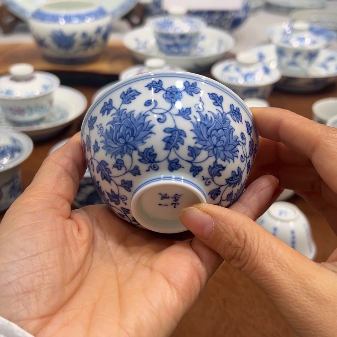 青花缠枝杜鹃纹宫碗杯100毫升