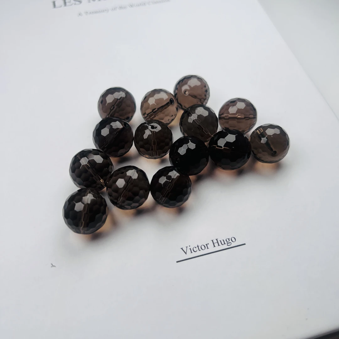 晶匠天然茶水晶刻面圆珠16mm+多样性发其一编号-BB1164简约