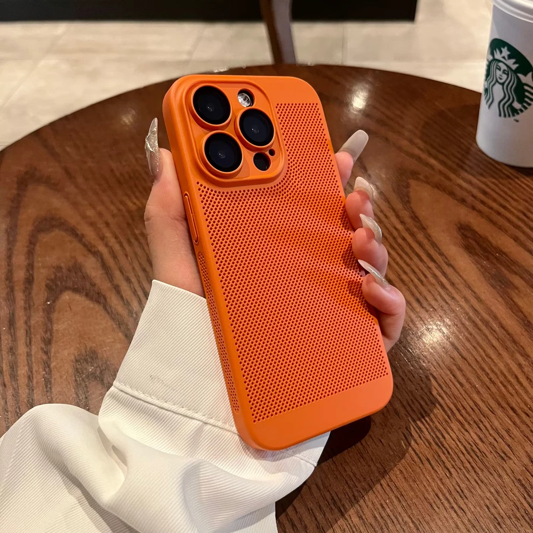 适用新款苹果16Promax超薄网孔散热手机壳iPhone15硬壳自带镜头膜