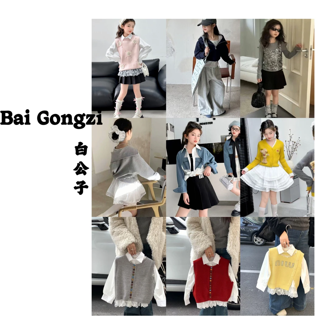 【白公子】2.2025春夏新款女童中大童百搭休闲显瘦宽松上衣牛仔裤