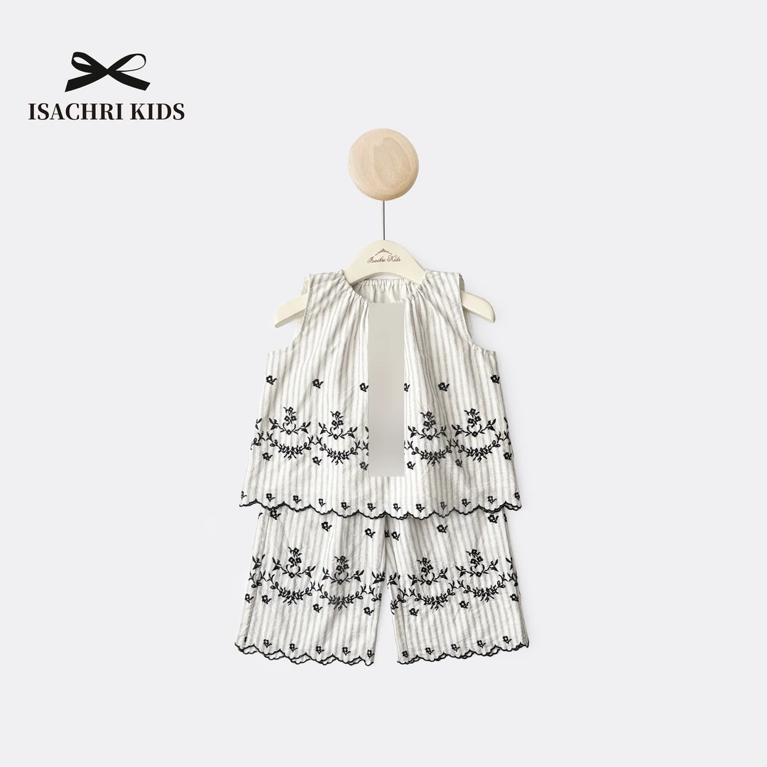 晶晶家【现发】秘密花园夏款套装精致刺绣女童无袖两件套宝宝 IS608