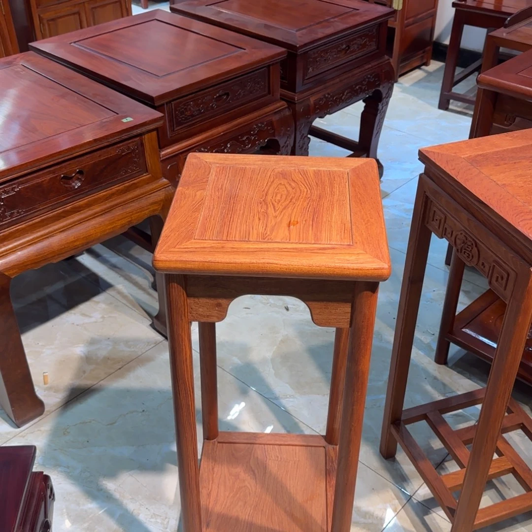 佛***子花梨木类端景台圆腿花架成品