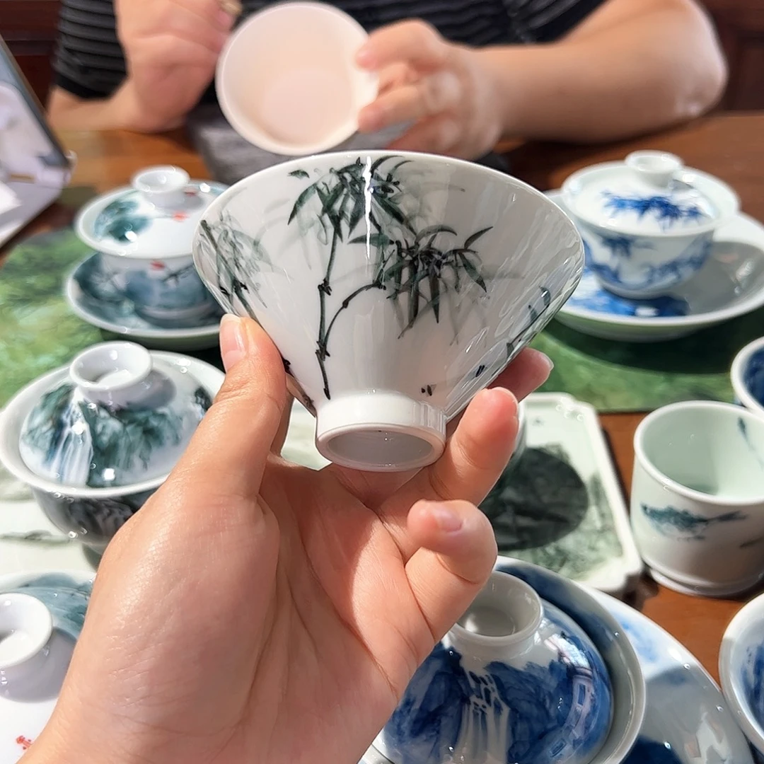 栖***桐青花手绘竹子主人杯