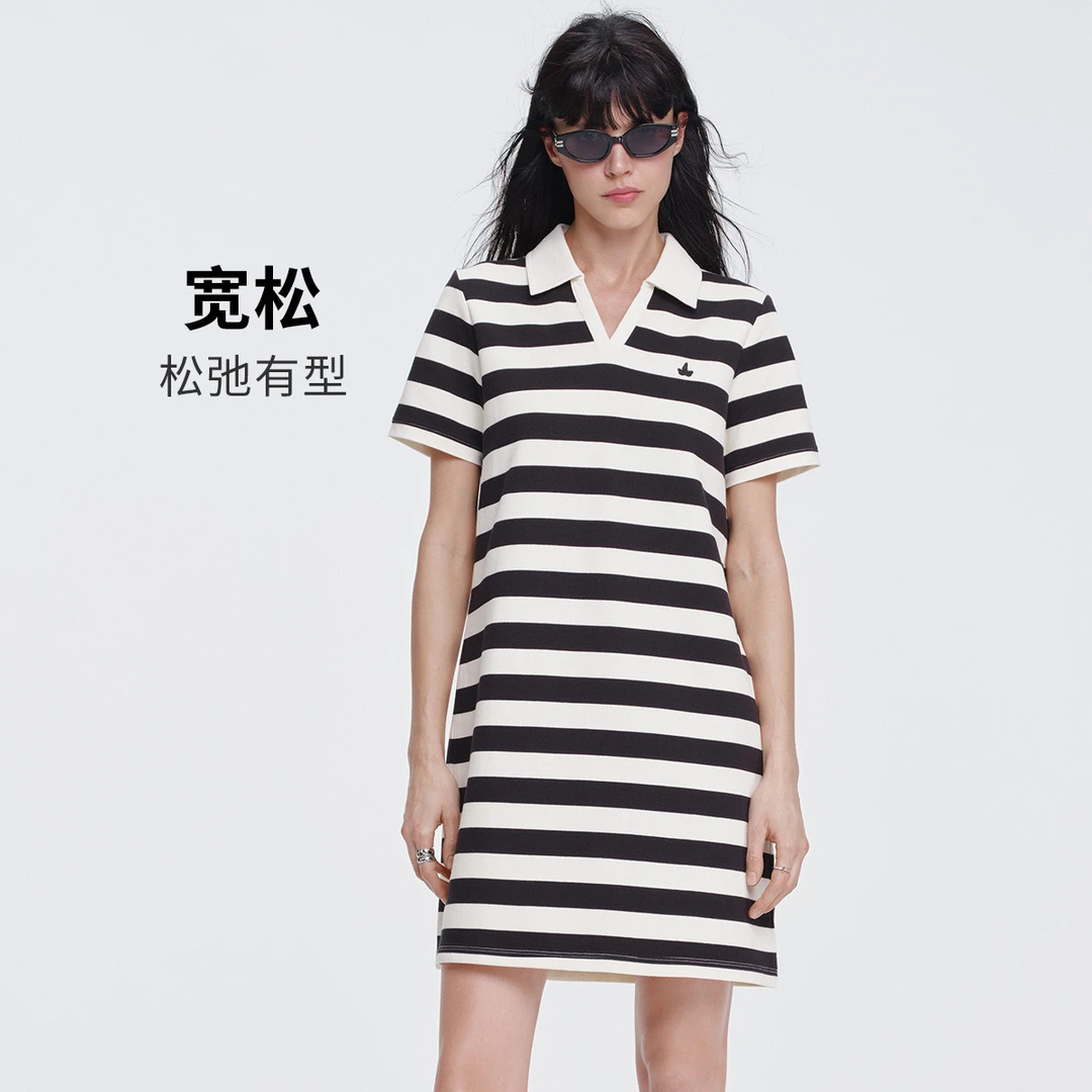 navigare意大利小帆船黑白条纹裙子女海魂条宽松polo裙短袖连衣裙
