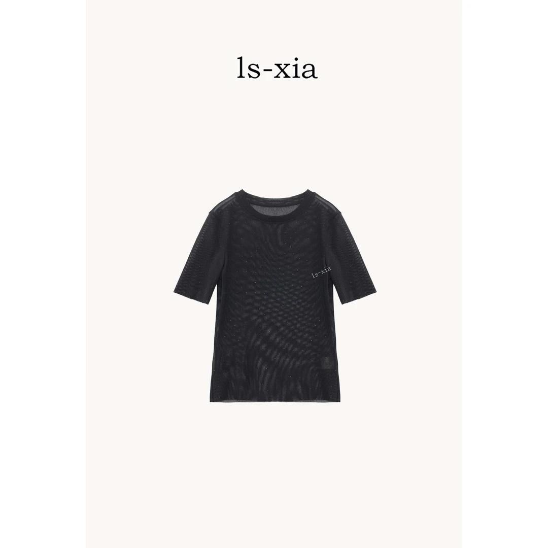 【细闪T】细闪亮丝圆领短袖T恤宽松休闲华丽感-莫奈花园风