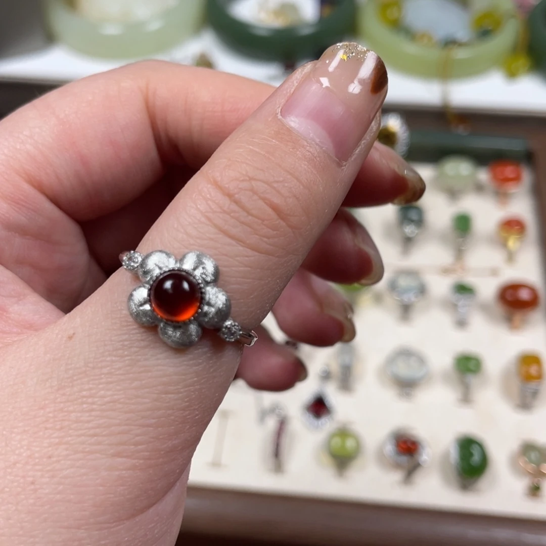 石榴石戒指银S925镶嵌就***你