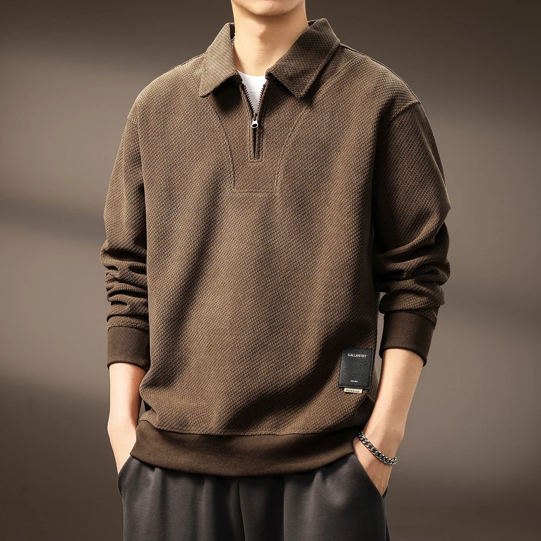 高端半拉链雪尼尔立领卫衣男秋季新款条绒长袖Polo衫宽松大码上衣