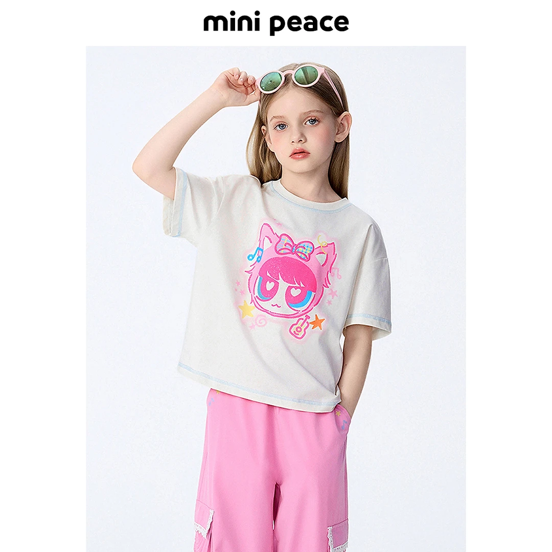 [凉感抑菌]MINIPEACE太平鸟童装女童短袖T恤宝宝甜美上衣夏装洋气