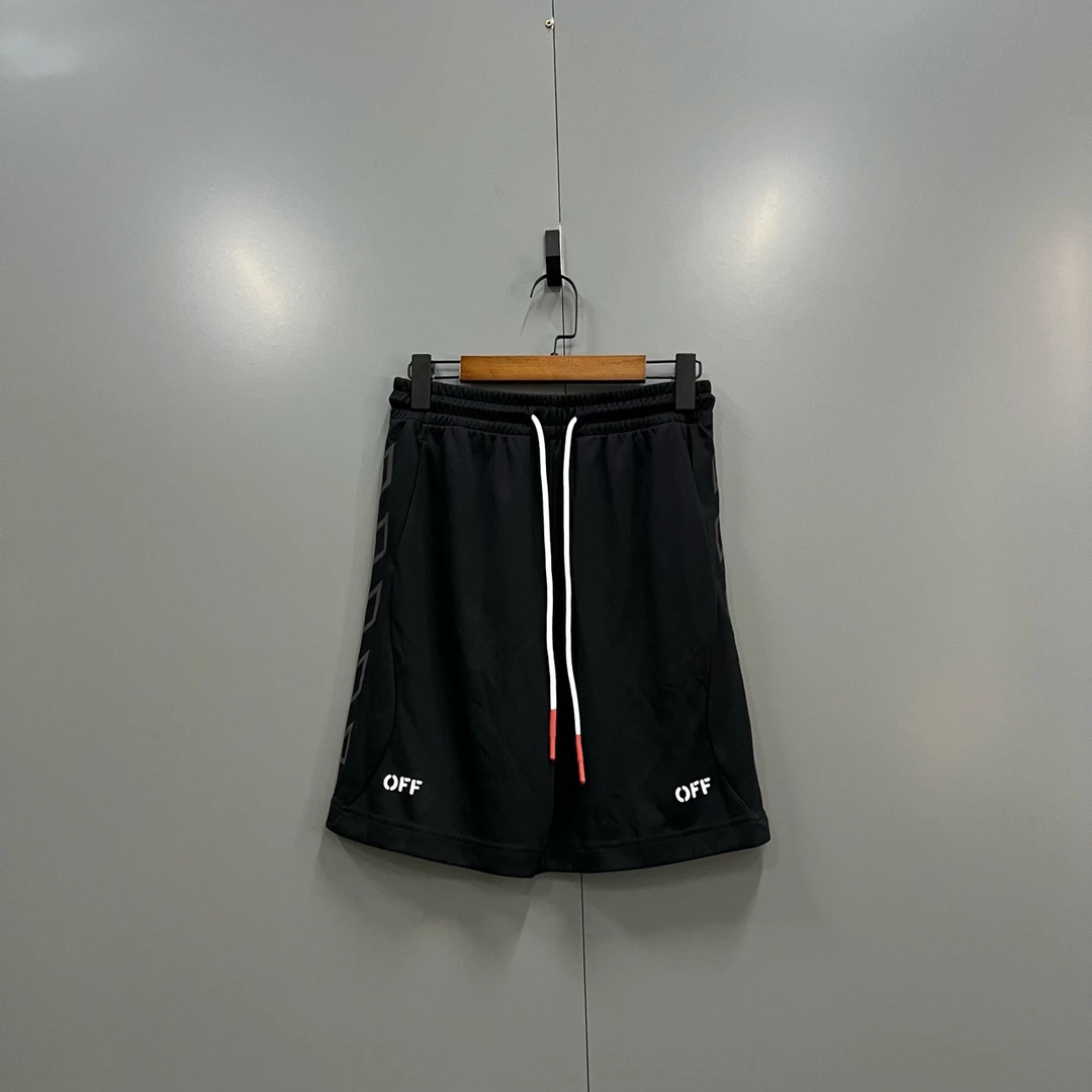 95新 OFF-WHITE (ll) ow 黑色字母logo抽绳短裤 S码/bc001933