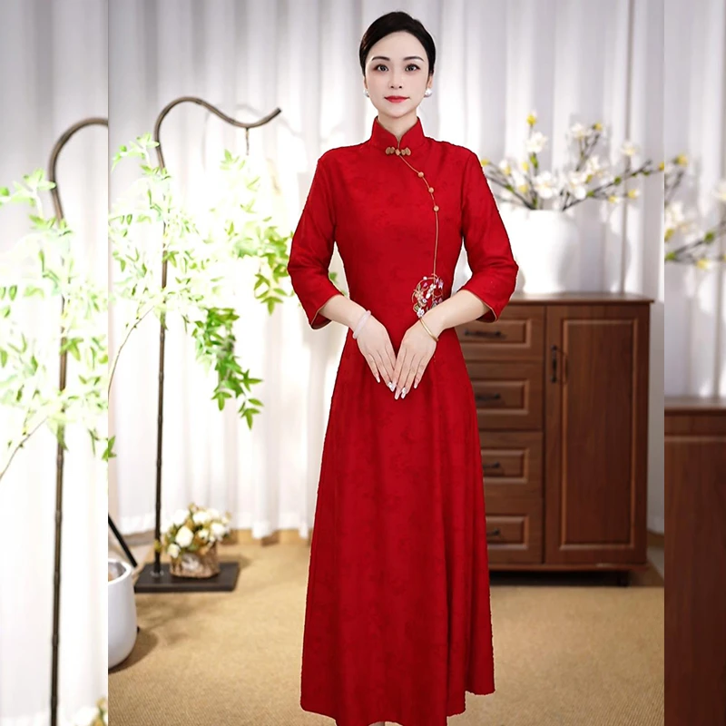【Feel183】2025秋冬新款高端提花复古中国风妈妈装改良旗袍连衣裙