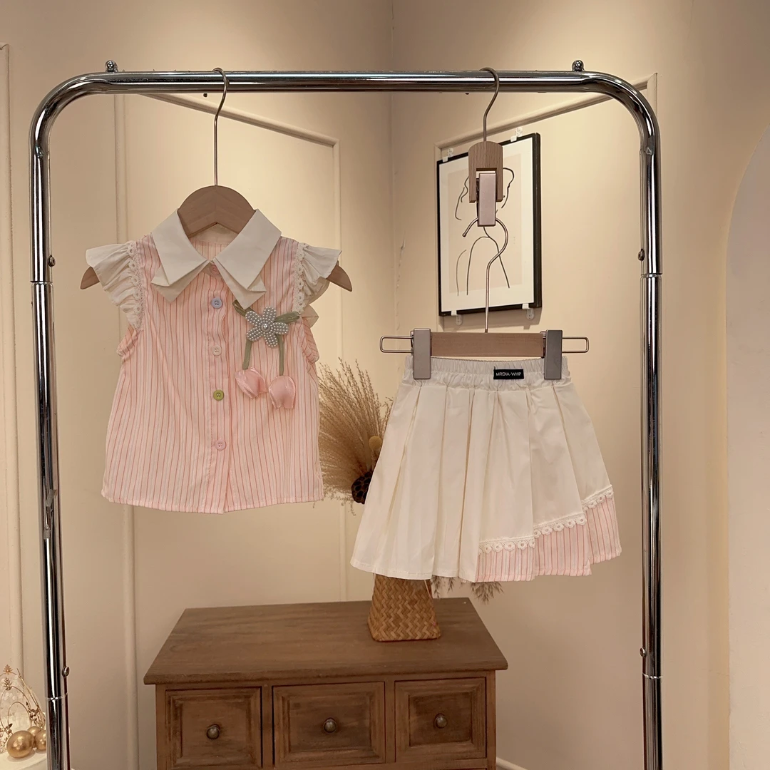 【落英缤纷】儿童套装裙新款夏季甜美蕾丝花边拼接半身裙甜美两件套