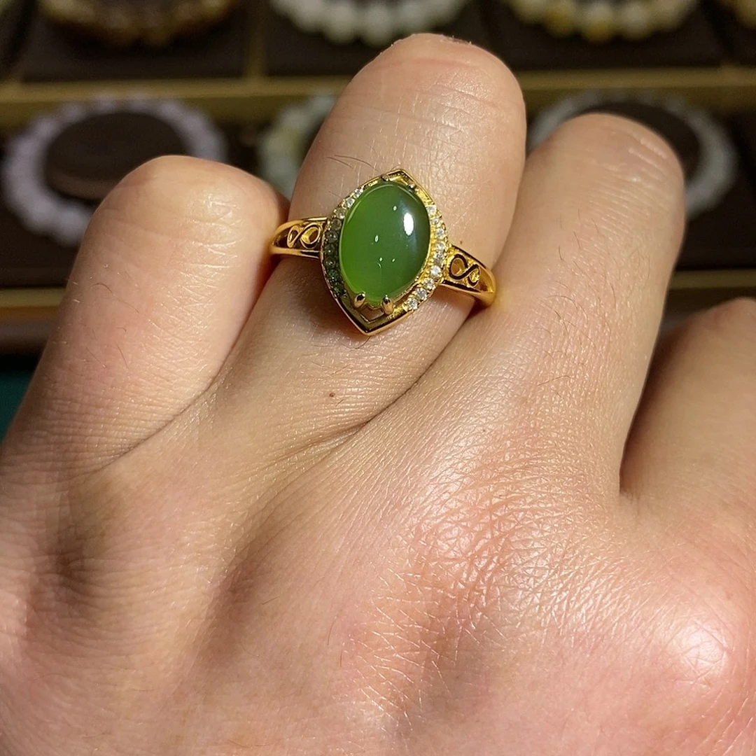 【闪购商品】银S925镶嵌戒指和田玉（碧玉）