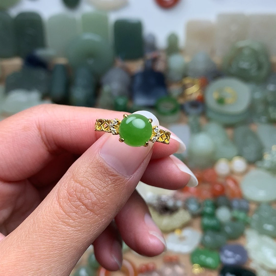 和田玉戒指银S925镀金镶嵌d****x
