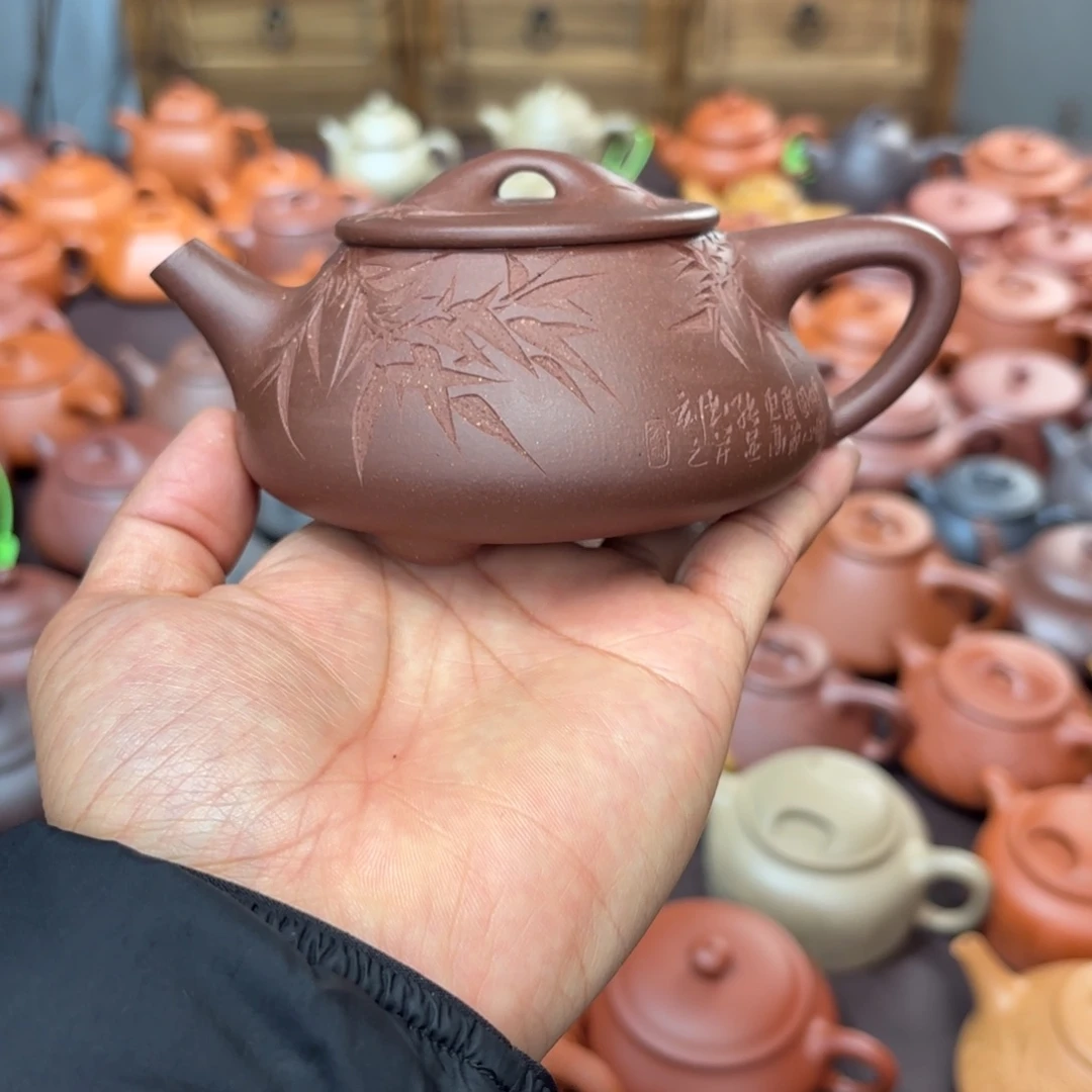 紫砂茶壶景舟石瓢250毫升天青电窑 封釉