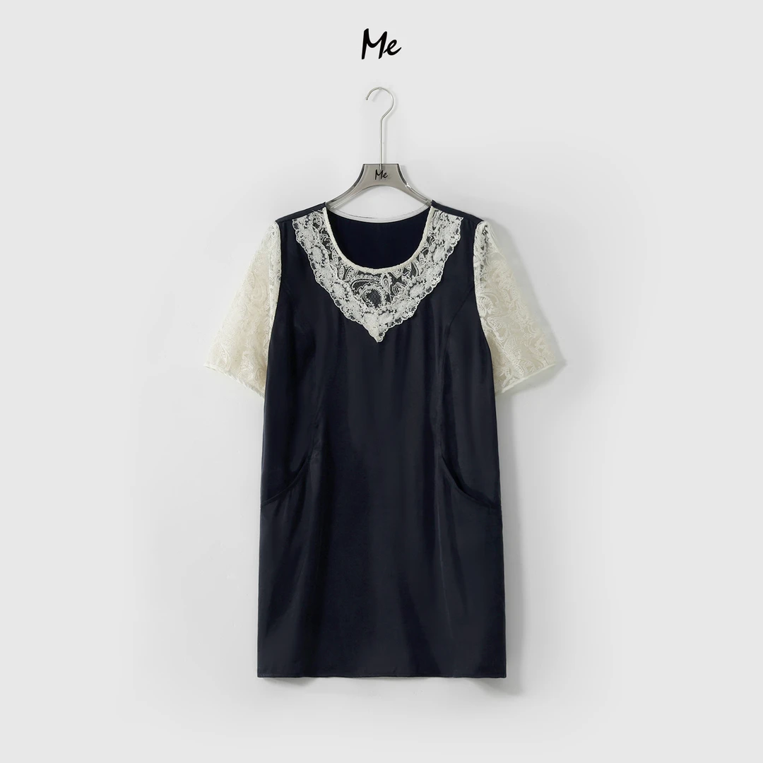 ME【蓝调花蕾裙】复古甜嗲蕾丝拼接裙子显瘦时尚休闲连衣裙MESS5251