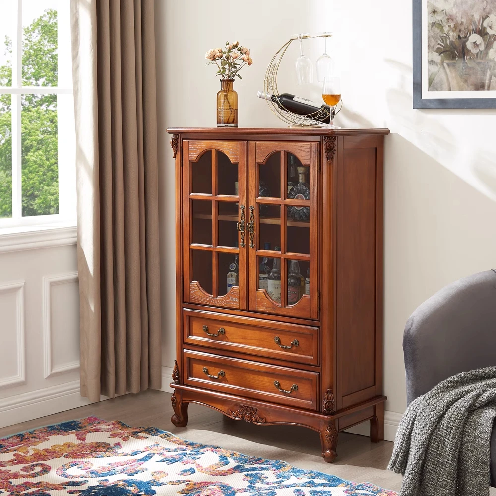 美式实木双门酒柜客厅电视边柜沙发边柜餐厅餐边柜Z283