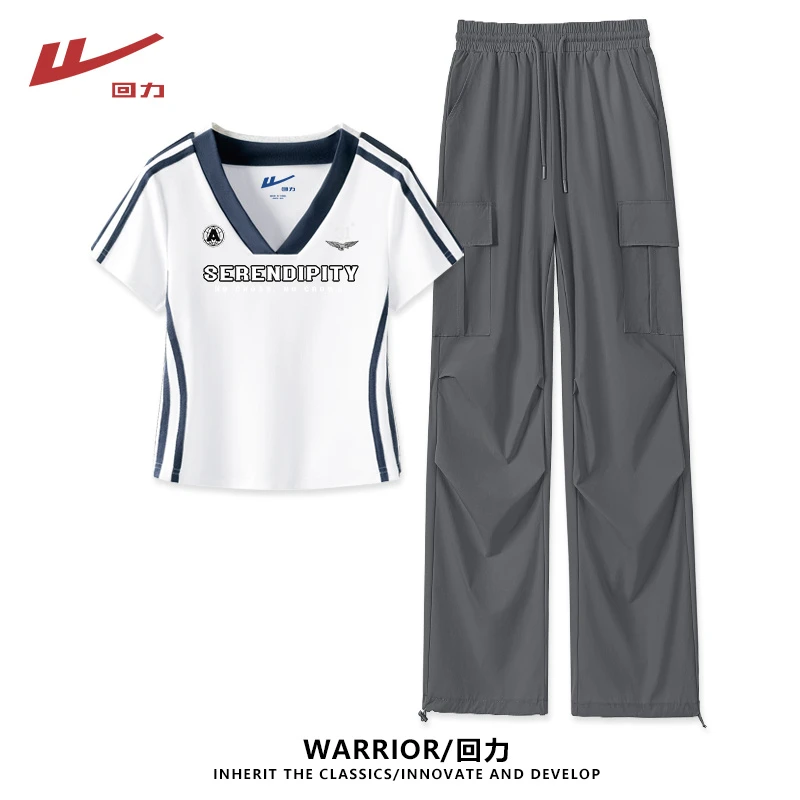 Warrior/回力学生感运动套装2025夏季新款修身小上衣洋气工装裤