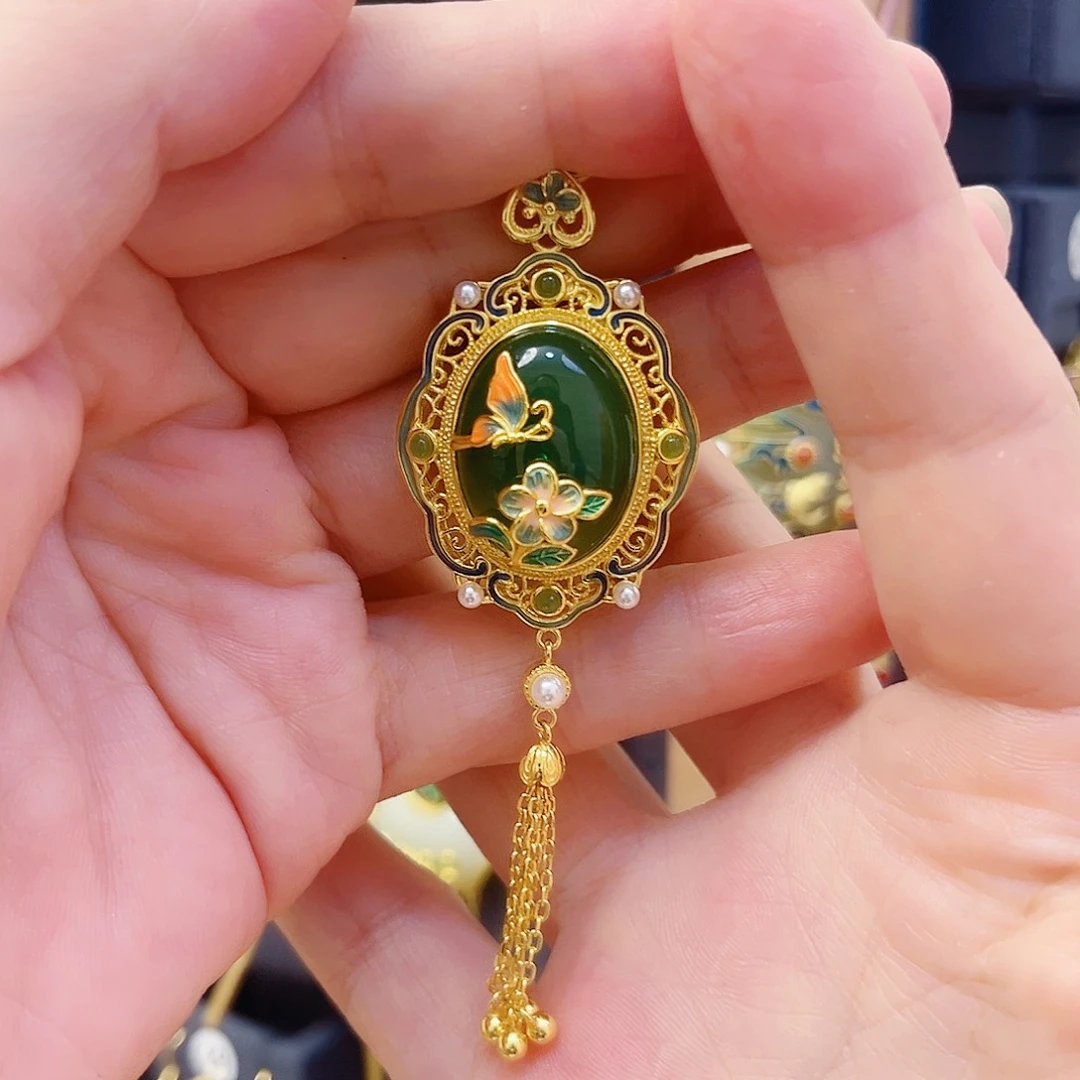 和田玉银S925镀金镶嵌颈饰