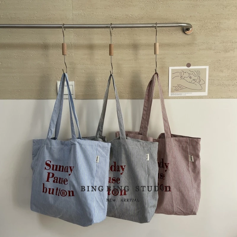 韩版新款条纹单肩包大容量托特包简约春夏学生休闲时尚包包