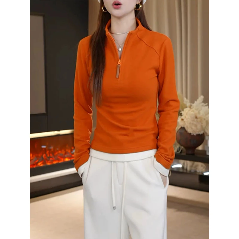 网红立领半拉链长袖卫衣女2025冬季新款时尚休闲内搭打底衫上衣潮