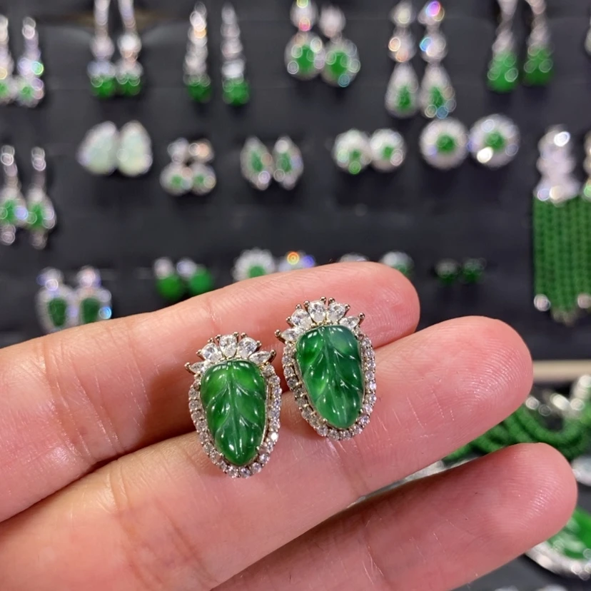 【闪购商品】翡翠耳饰银S925镀金镶嵌