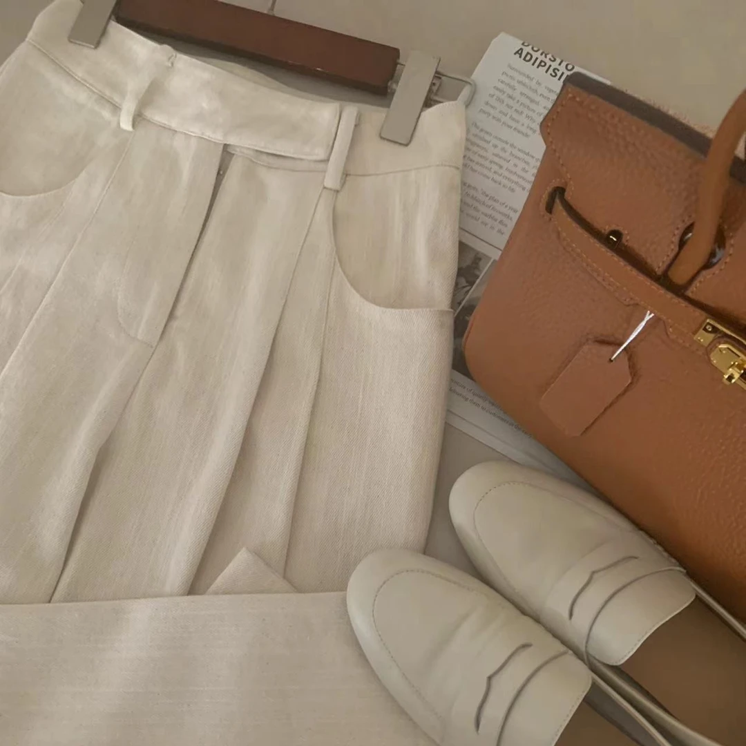裤子白色高腰直筒时尚休闲百搭女士