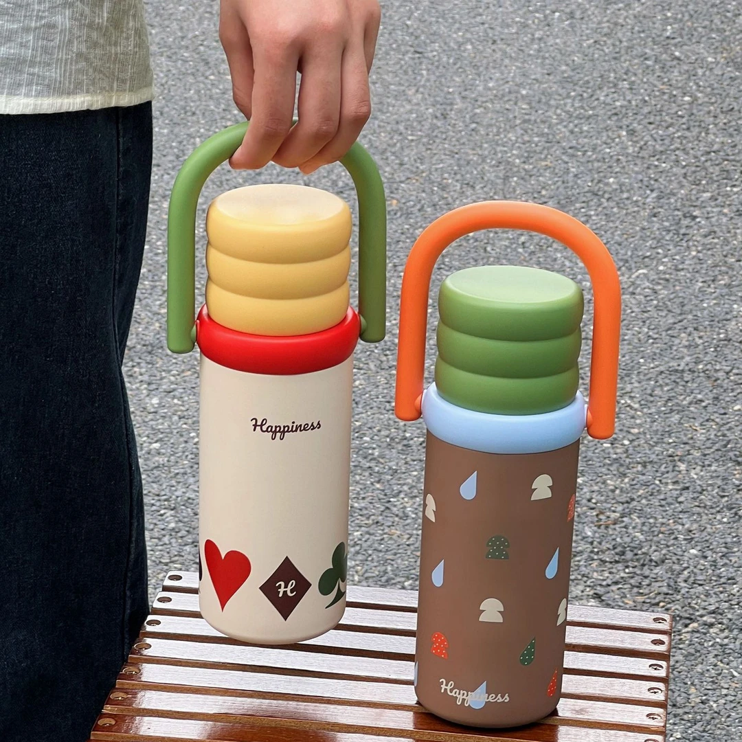 便携保温杯复古高颜值水杯新款手提随行杯学生大容量一盖双饮杯子