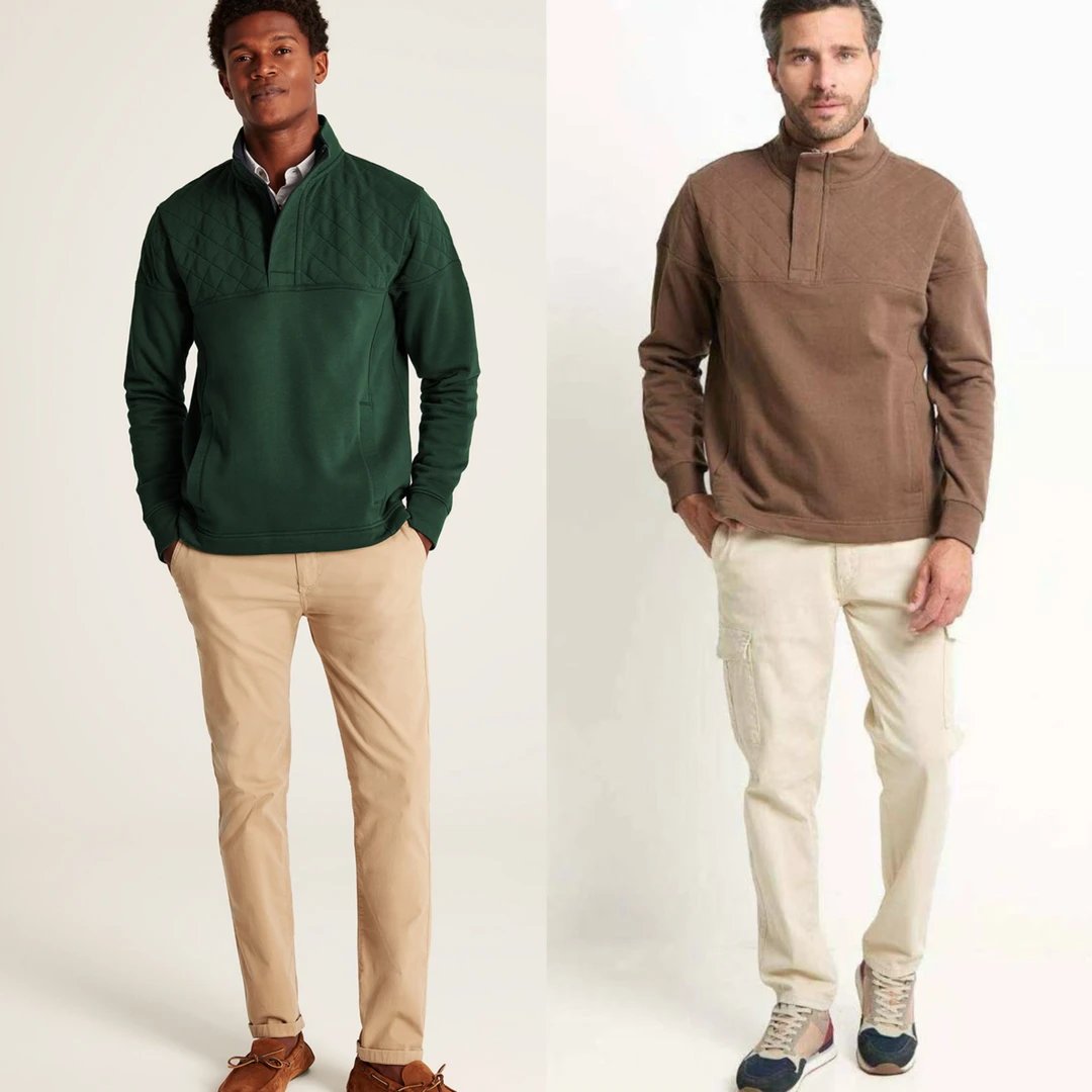 外贸大码男士立领秋冬户外棉圈半开领拉链卫衣长袖运动衫5891