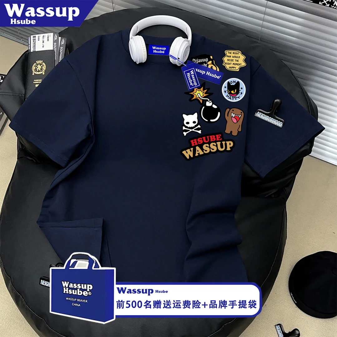 WASSUP HSUBE100%纯棉高级感卡通印花短袖T恤男女潮流百搭上衣服