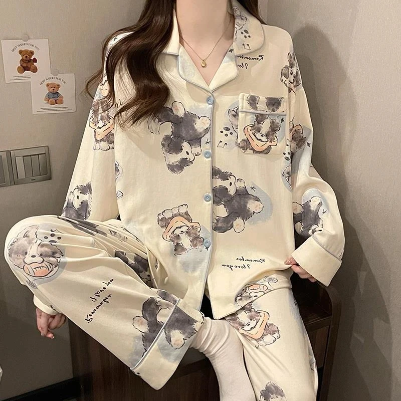 云朵棉可爱大狗长裤长袖睡衣套装女2025新卡通甜美休闲少女家居服