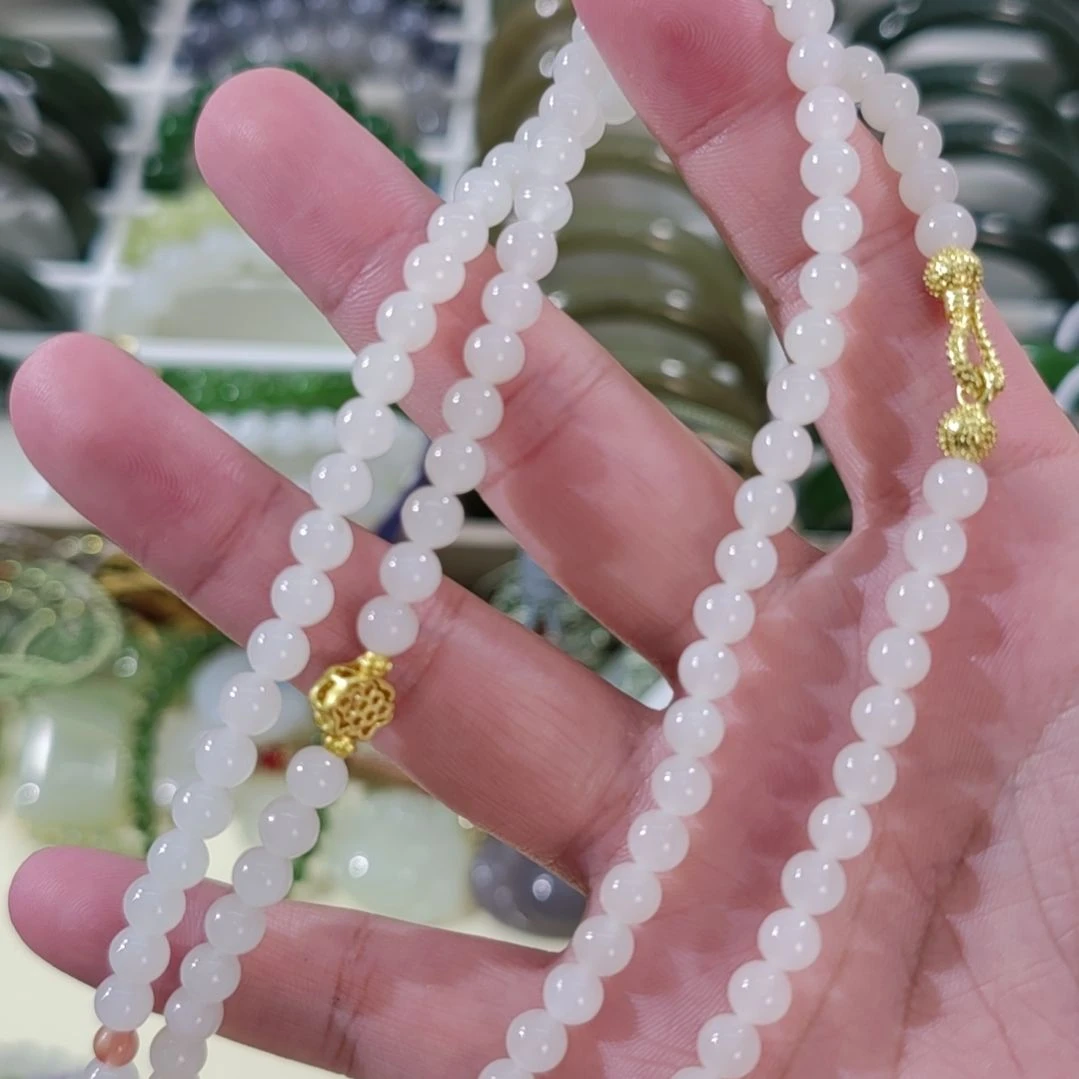 和田玉未镶嵌手链卡6羊脂白和田玉项链×108颗