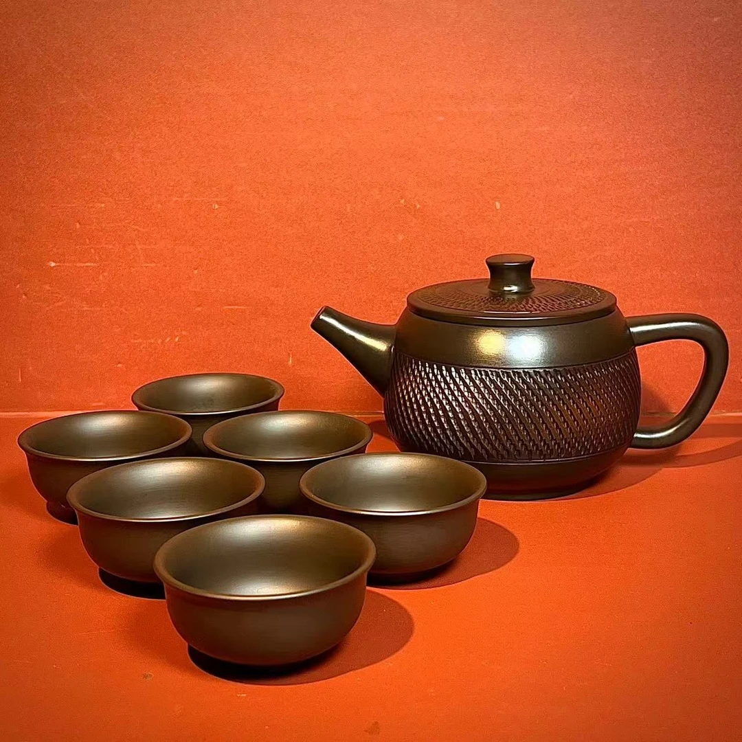 紫陶大宽口汉瓦一壶六杯【安全包装】